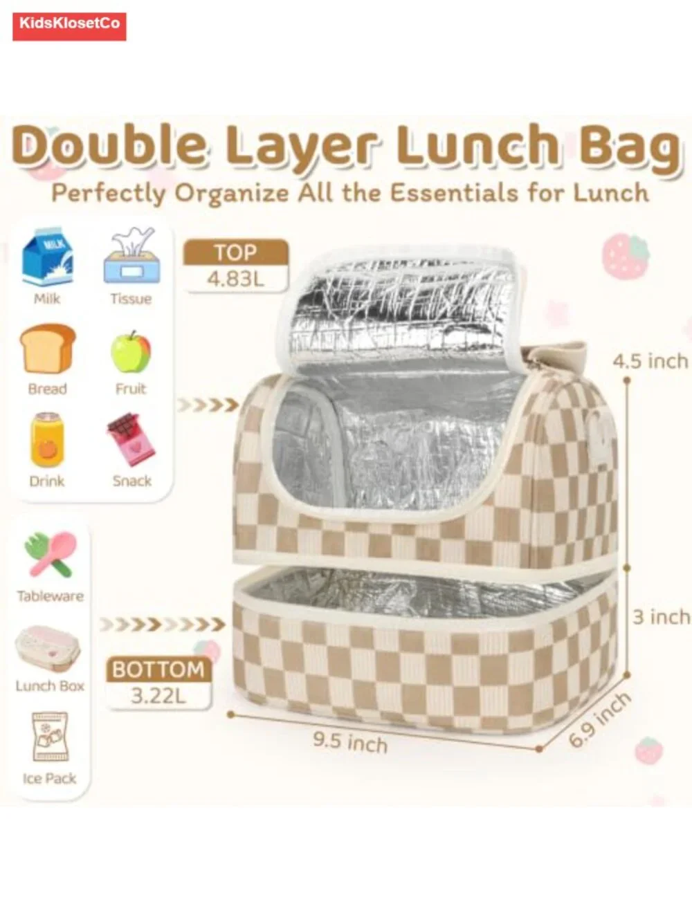Corduroy Insulated Lunch Bag Double Decker Kids Reusable Tote